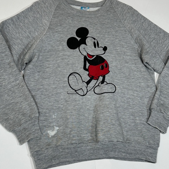 Vintage 80s Mickey Mouse Sweatshirt Classic Gray Adult Sz Large Walt Disney READ - Picture 8 of 14